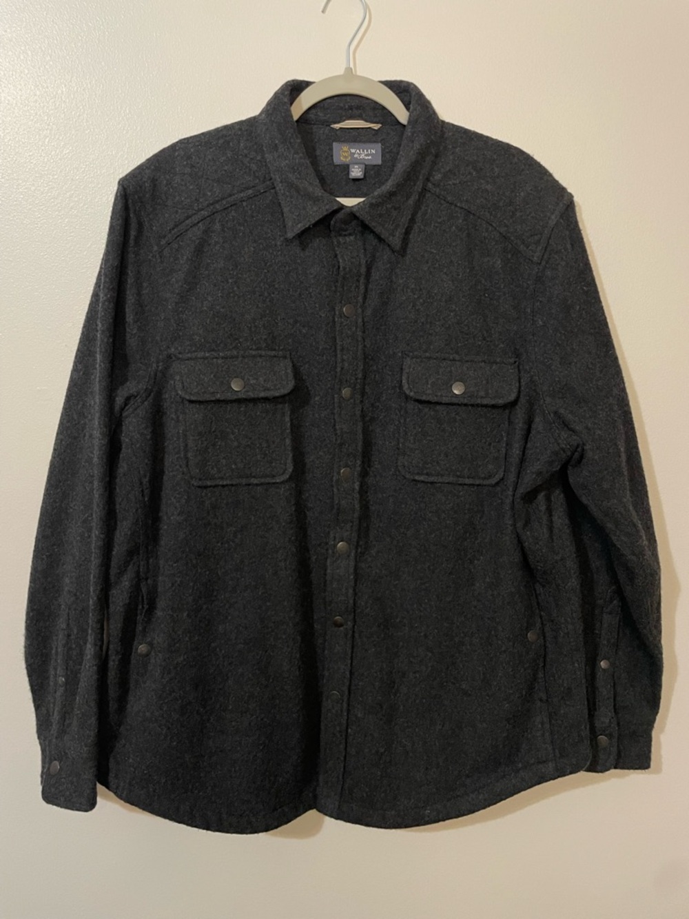 Wallin & Bros Men’s Wool Blend Snap Front Shirt Jacket Shacket XL Charcoal Gray